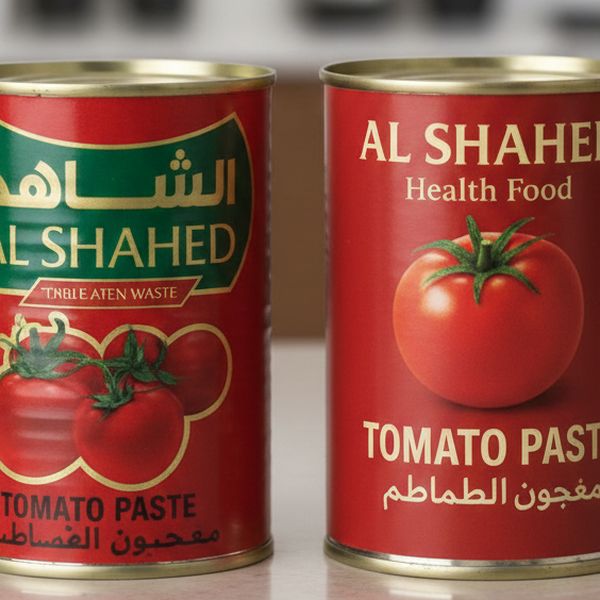 علبتا معجون طماطم الشاهد باللون الأحمر